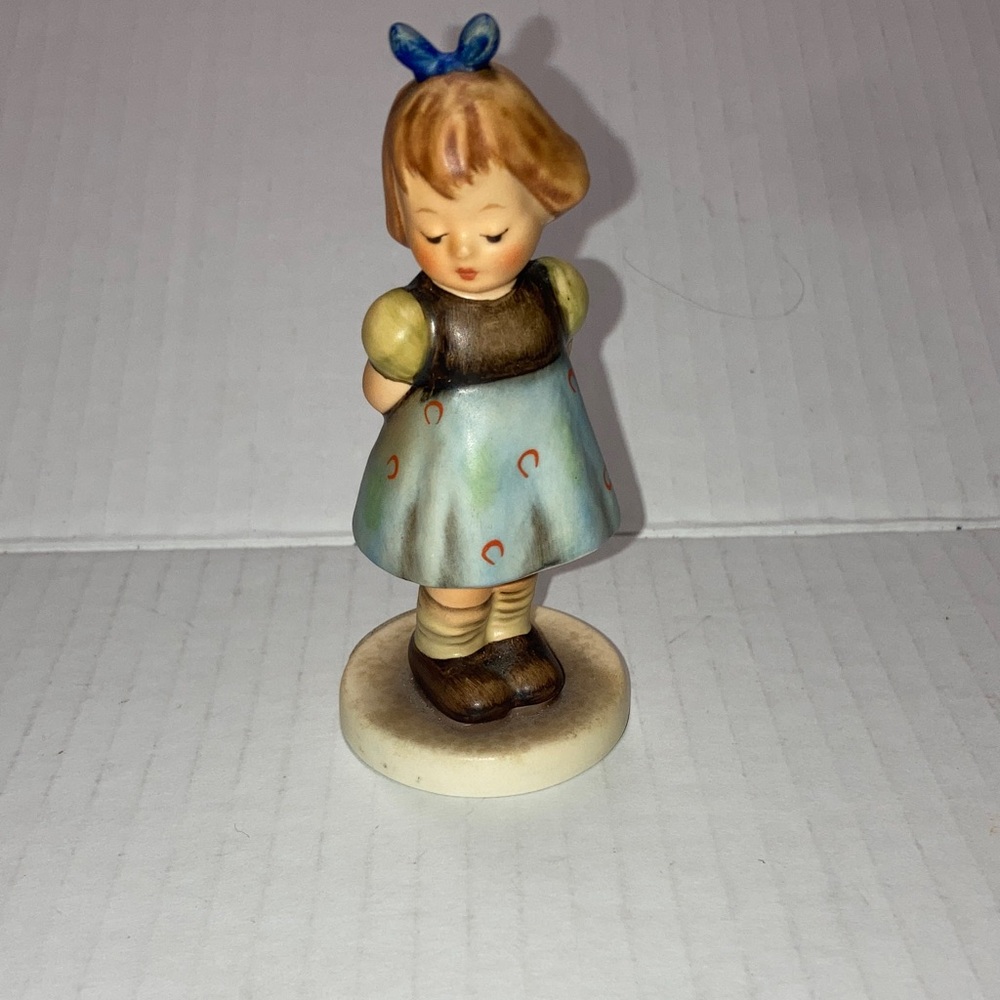 Vintage Hummel Two Hands, One Treat 493 Girl Figurine in Blue Dress